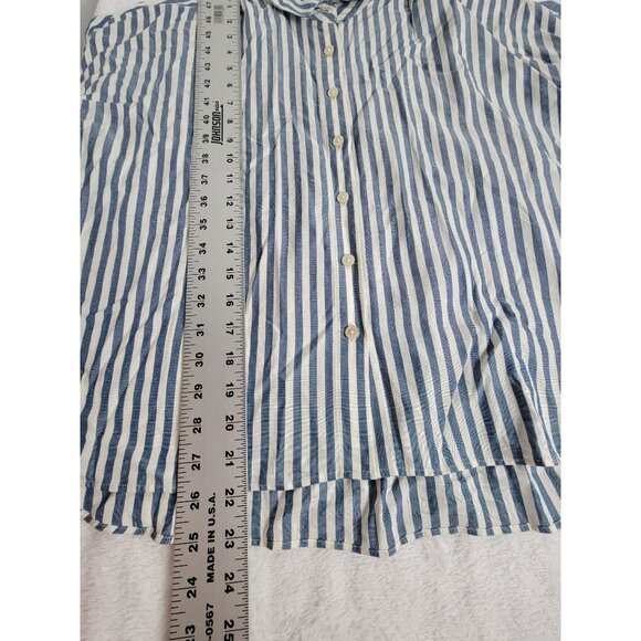 Madewell Blue & White Striped Short-Sleeve Button-Up Blouse Womens Medium Casual - Picture 8 of 8